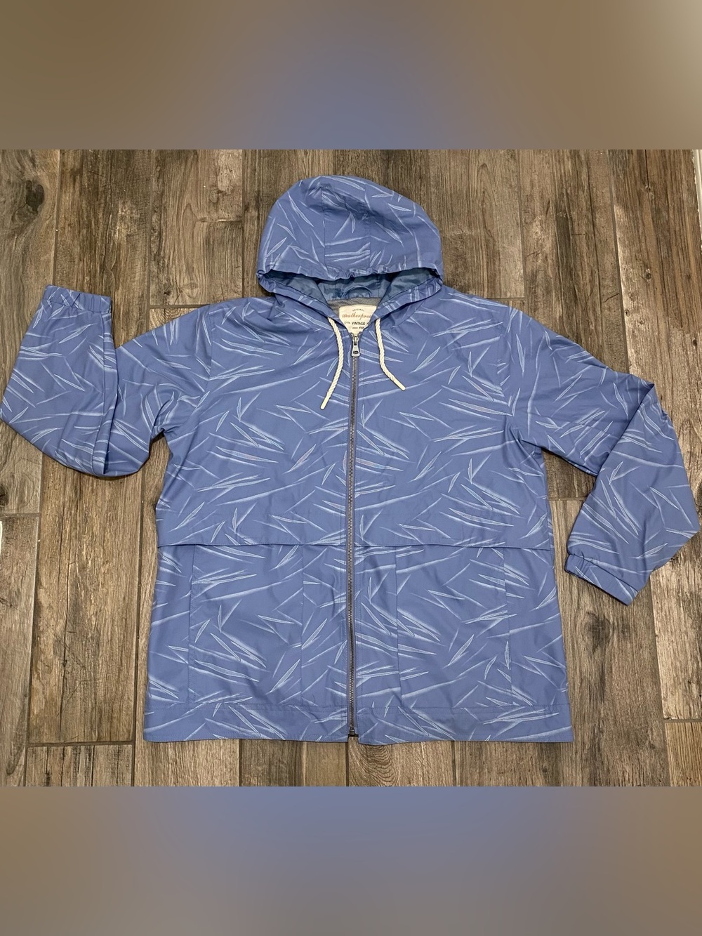 Weatherproof Vintage Light Blue and White Hooded Windbreaker